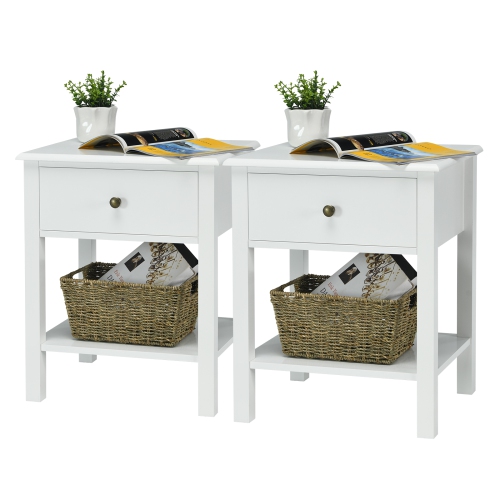 Topbuy 2PC End Table Nightstand w/Drawer & Shelf Bedroom Living Room Furniture Brown/Black/White