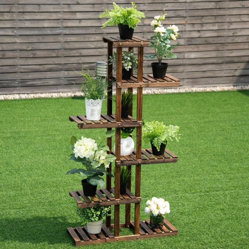 Topbuy 6 Tier Wooden Plant Flower Display Shelf Flower Pot Rack