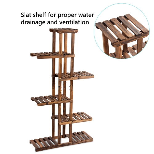 Topbuy 6 Tier Wooden Plant Flower Display Shelf Flower Pot Rack