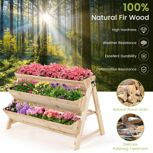 Topbuy Safstar 3-Tier Vertical Garden Bed Wooden Elevated Planter Bed W/ Legs Storage Shelf 2 Hooks Raised Bed Kit