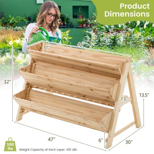 Topbuy Safstar 3-Tier Vertical Garden Bed Wooden Elevated Planter Bed W/ Legs Storage Shelf 2 Hooks Raised Bed Kit