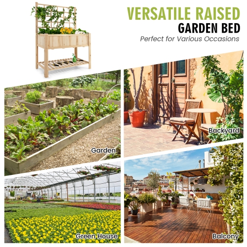 Topbuy Raised Garden Bed with Trellis 48x23x63 Inch Elevated Planter Box with Bed Liner Bottom Storage Shelf