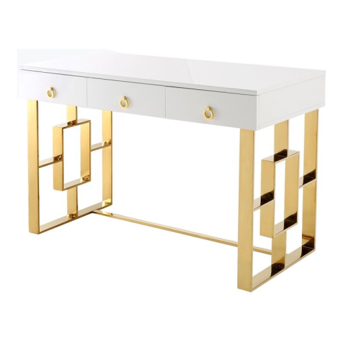 TOV FURNITURE  " Audrey 30.7""h Wood And Stainless Steel Desk In Lacquer White/gold"