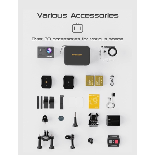 Caméra d’action Wi-Fi 4K de 20 Mpx d’Apexcelam avec caméra d’action étanche pour sports