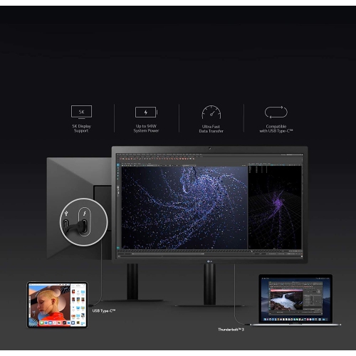 LG 27MD5KL-B UltraFine 5K Display Bundle - 27" 16:9 5K IPS Monitor, 500 cd/m Brightness, Thunderbolt 3 / USB Type-C Inputs With Cleaning Set