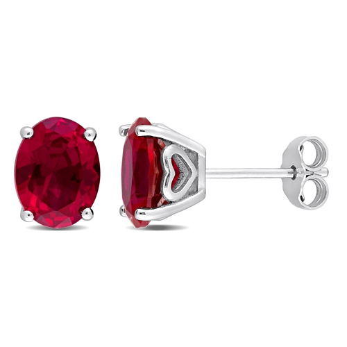 Oval Created Ruby Stud Earrings in Sterling Silver