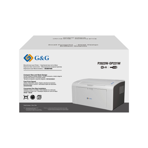 G&G P2022W Compact Monochrome Laser Printer, Wireless Networking, Home Office Use, Grey Printer with Mobile Printing