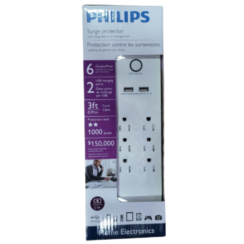 Philips SPP4068D/37 SURGE BAR WITH 6-OUTLETS AND 2-USB PORTS