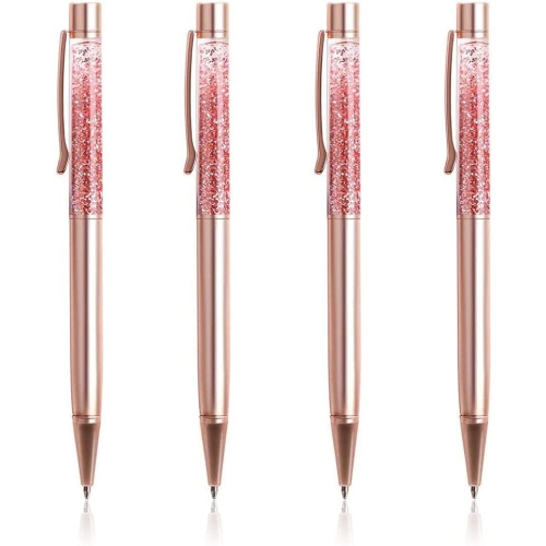 Ballpoint Pens, 4pcs Rose Gold Metal Pen Refills Bling Dynamic Liquid Sand  Pen Black Ink for Office Supplies