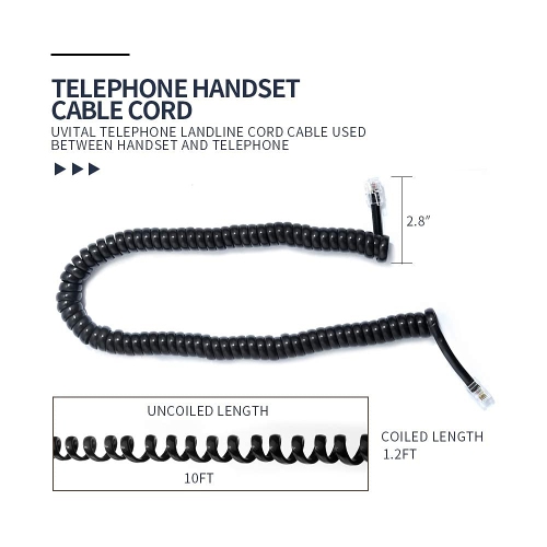 Cordon téléphonique, 2 pièces, cordon téléphonique, câble de combiné, câble de combiné téléphonique Landline, câble RJ9 4P4C 3 m/10 pi
