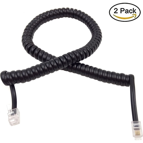 (Paquet de 2) Câble spiralé noir pour combiné téléphonique, longueur en spirale de 2 à 8 pi, non extensible