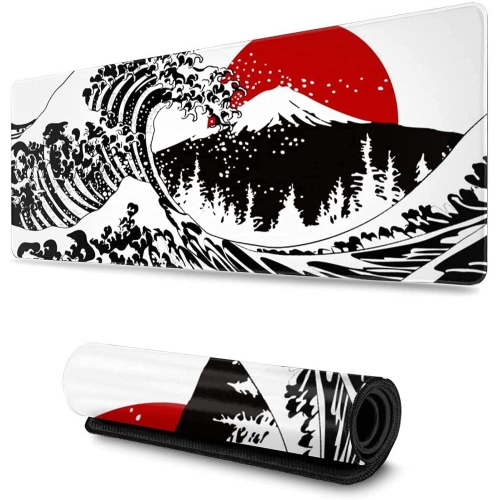 Tapis de souris japonais Great Wave, Tapis de bureau de jeu noir