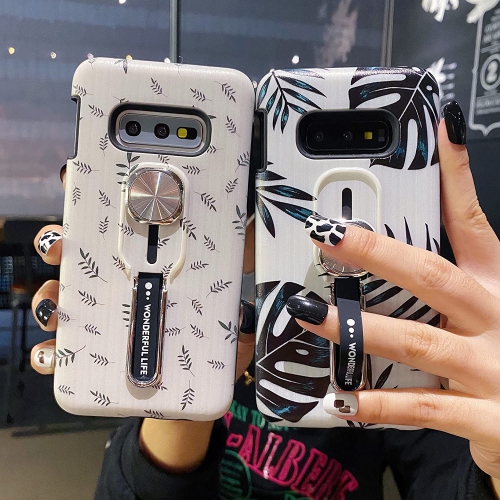 Samsung Galaxy S10e Case with Finger Loop,Minimalist Green Leaves 3D Embossed Kickstand Galaxy S10e Phone Case