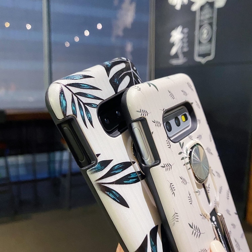 Samsung Galaxy S10e Case with Finger Loop,Minimalist Green Leaves 3D Embossed Kickstand Galaxy S10e Phone Case