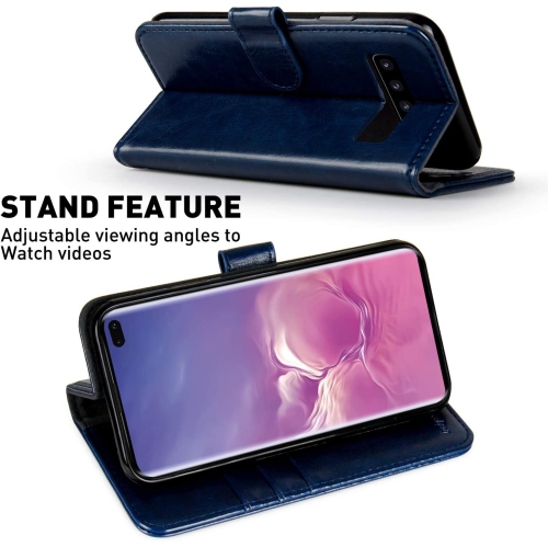 Galaxy S10+ Plus Wallet Case,6.4-inch, [Included Screen Protector] Flip Folio Leather Cell Phone Cover w