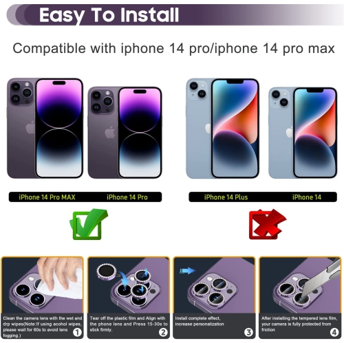 for iPhone 14 Pro 6.1 inch /14 Pro Max 6.7 inch Camera Lens Protector, Set with Diamonds Bling Camera Cover