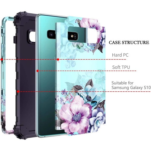 Compatible with Galaxy S10 Case,Floral Three Layer Heavy Duty Hybrid Sturdy Shockproof Full Body Protective