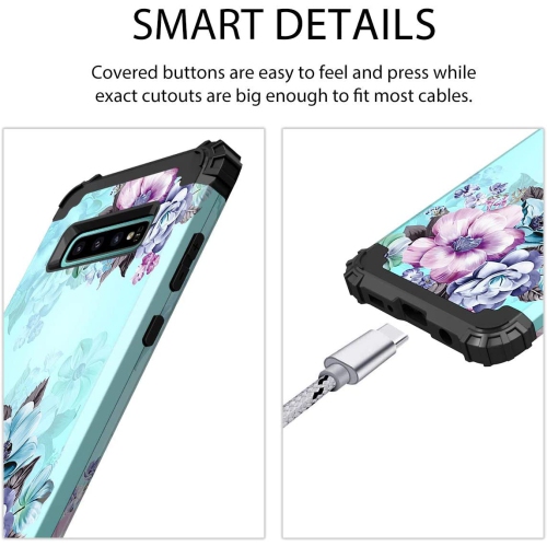 Compatible with Galaxy S10 Case,Floral Three Layer Heavy Duty Hybrid Sturdy Shockproof Full Body Protective