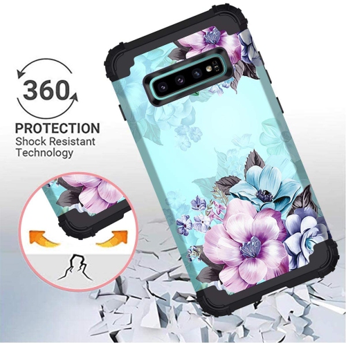 Compatible with Galaxy S10 Case,Floral Three Layer Heavy Duty Hybrid Sturdy Shockproof Full Body Protective