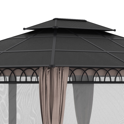Outsunny 10' x 12' Outdoor Gazebo Canopy, Double&nbsp;Roof Hardtop Gazebo with&nbsp;Polycarbonate Roof, Steel Frame, Nettings&nbsp;and&nbsp;Curtains,