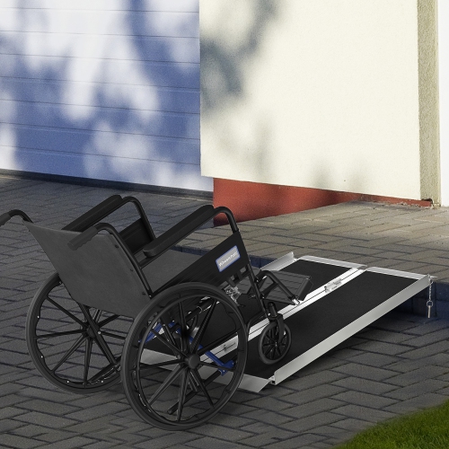 HOMCOM 4ft Portable Wheelchair Ramp Aluminum Threshold Mobility Single-fold for Scooter with Carrying Handle