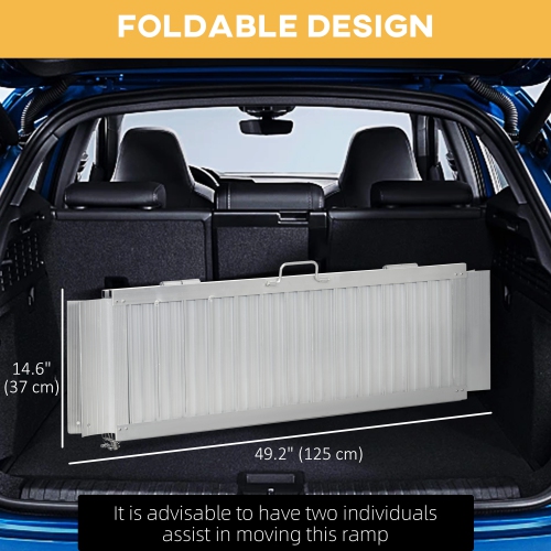 HOMCOM 4ft Portable Wheelchair Ramp Aluminum Threshold Mobility Single-fold for Scooter with Carrying Handle