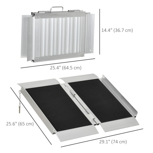 HOMCOM 2ft Portable Wheelchair Ramp Aluminum Threshold Mobility Single-fold for Scooter with Carrying Handle