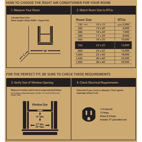 Climatiseur de fenêtre LG 12 000 BTU, refroidit 550 pieds carrés., fonctionnement silencieux, télécommande, 3 vitesses de refroidissement, 115 V