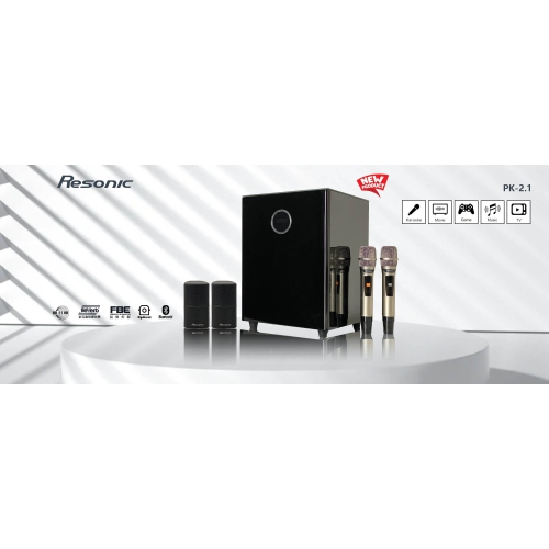 Le SYSTÈME de haut-parleurs KARAOKÉ et CINÉMA MAISON 2.1 CANAUX PK-2.1 de REONonic est fourni avec un microphone sans FIL et un haut-parleur