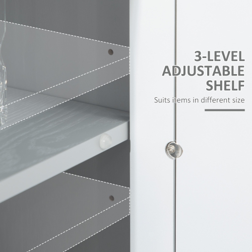 HOMCOM Mirrored Sideboard Buffet Cabinet, 47" Kitchen Storage Cabinet with 3 Doors and Adjustable Shelf for Living Room, Hallway, Grey