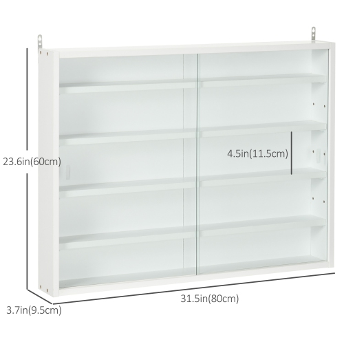 HOMCOM – Armoire de présentation murale à 5 tablettes Storey, présentoir en verre à liqueur, armoire vitrée avec 2 portes en verre et 4 tablettes