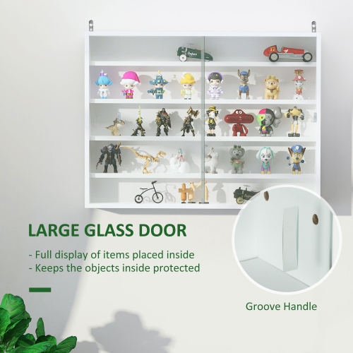 HOMCOM – Armoire de présentation murale à 5 tablettes Storey, présentoir en verre à liqueur, armoire vitrée avec 2 portes en verre et 4 tablettes