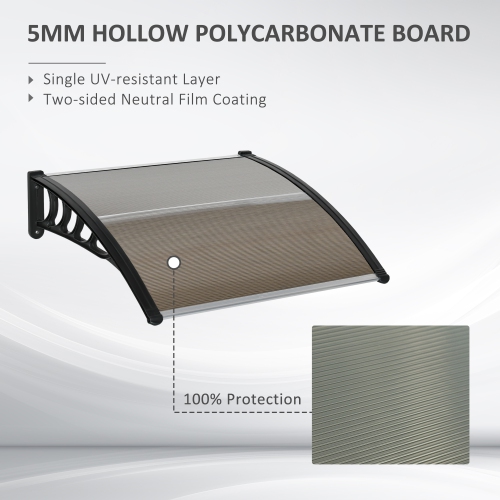 Outsunny Window Awning Door Canopy, Polycarbonate Front Door Outdoor Patio Cover, Sun Shelter, Hollow Sheet for UV, Rain, Snow and Sunlight
