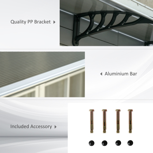 Outsunny Window Awning Door Canopy, Polycarbonate Front Door Outdoor Patio Cover, Sun Shelter, Hollow Sheet for UV, Rain, Snow and Sunlight