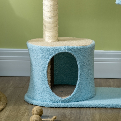 PawHut Moon Cute Cat Tree for Indoor Cats with Kitten Condo and Bed, Cat Tower with Scratching Post, Hanging Moon Shaped Toy, Star Platform, Blue