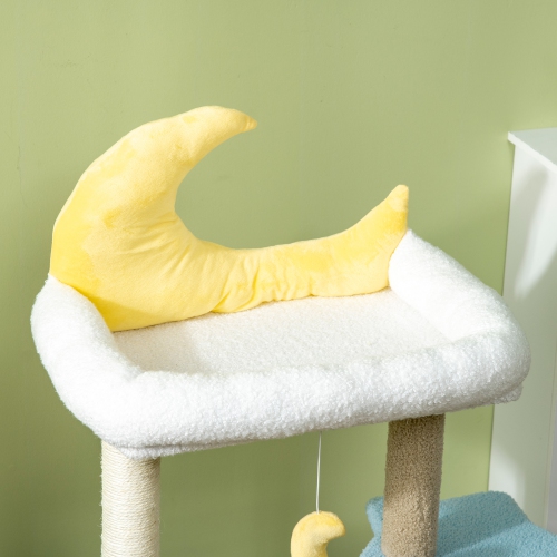 PawHut Moon Cute Cat Tree for Indoor Cats with Kitten Condo and Bed, Cat Tower with Scratching Post, Hanging Moon Shaped Toy, Star Platform, Blue