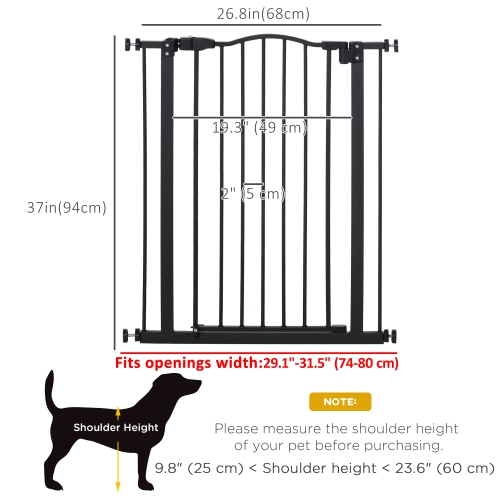 PawHut 29"-32" Wide Dog Gate with Door, Pressure Fit, Auto Close, Double Locking for Doorways Hallways Stairs, 37" Tall, Black