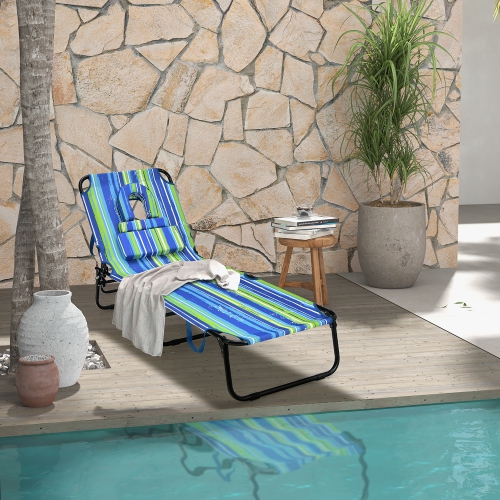 Gymax 2PCS 5-Position Lounge Chair Adjustable Beach Chaise w/ Face Cavity & Pillows