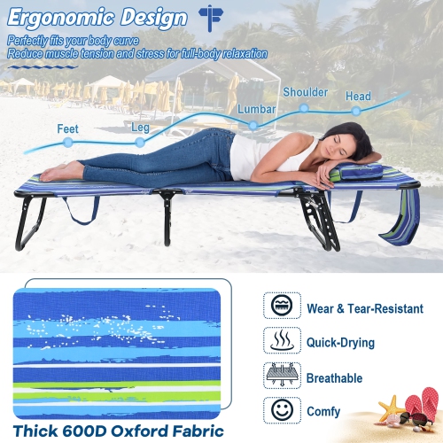 Gymax 2PCS 5-Position Lounge Chair Adjustable Beach Chaise w/ Face Cavity & Pillows