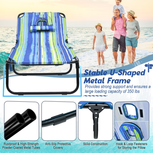 Gymax 5-Position Lounge Chair Adjustable Beach Chaise w/ Face Cavity & Pillows