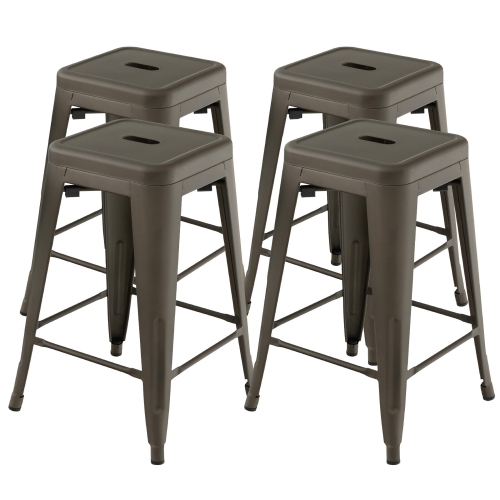 GYMAX  24" Set Of 4 Tolix Style Barstool Counter Height Metal Bar Stool Stackable Chair