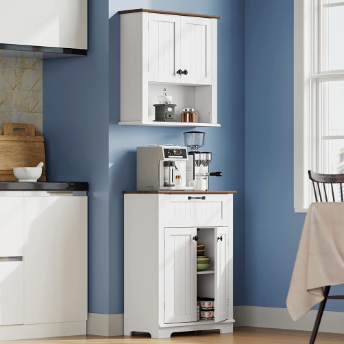 WAMPAT Bathroom Wall Mounted Cabinet with Doors, Hanging Medicine Cabinet Cupboard with Adjustable Storage Shelf for Entryway and Toilet, Wood,