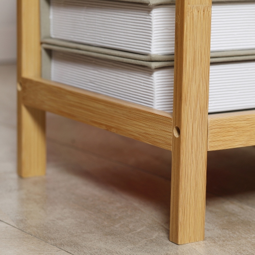 HOMCOM Side Table Set of 2, Narrow End Tables with Drawer and Storage Shelf, Nightstand with Bamboo Frame for Small Spaces, Living Room, Bedroom,