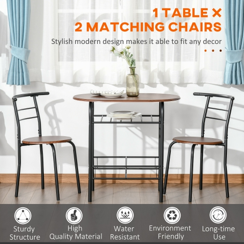 HOMCOM 3-Piece Dining Table Set, 31.5" Kitchen Table and Chairs Set for 2 with Storage Shelf, for Small Space, Dining Room, Living Room, Apartment,
