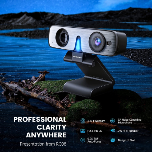 Coutellerie RC08 caméra Web, caméra Web HD 2K avec microphone et haut-parleur