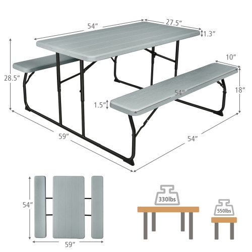 Gymax Folding Picnic Table & Bench Set for Camping BBQ w/ Steel Frame