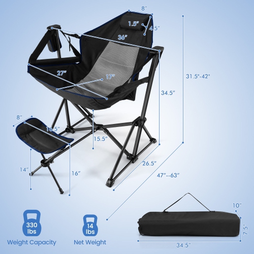 Gymax 2PCS Hammock Camping Chair w/ Retractable Footrest & Carrying Bag for Camping