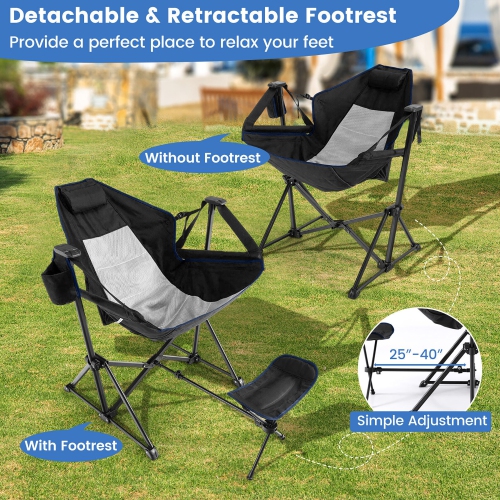 Gymax 2PCS Hammock Camping Chair w/ Retractable Footrest & Carrying Bag for Camping