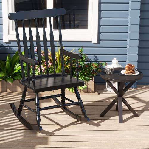 Gymax 2PCS Wooden Rocking Chair Single Rocker Indoor Garden Patio Yard Black