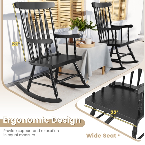 Gymax 2PCS Wooden Rocking Chair Single Rocker Indoor Garden Patio Yard Black